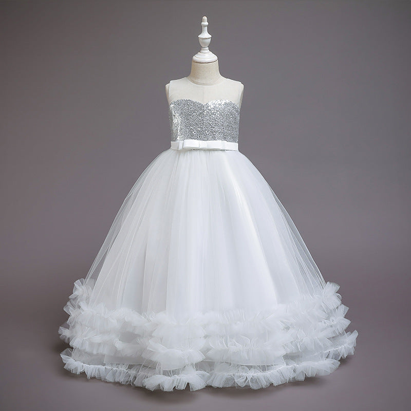 Children's Dress Dress Skirt Summer Girls Sequined Wedding Dress Embroidered Mesh Princess Tutu Skirt