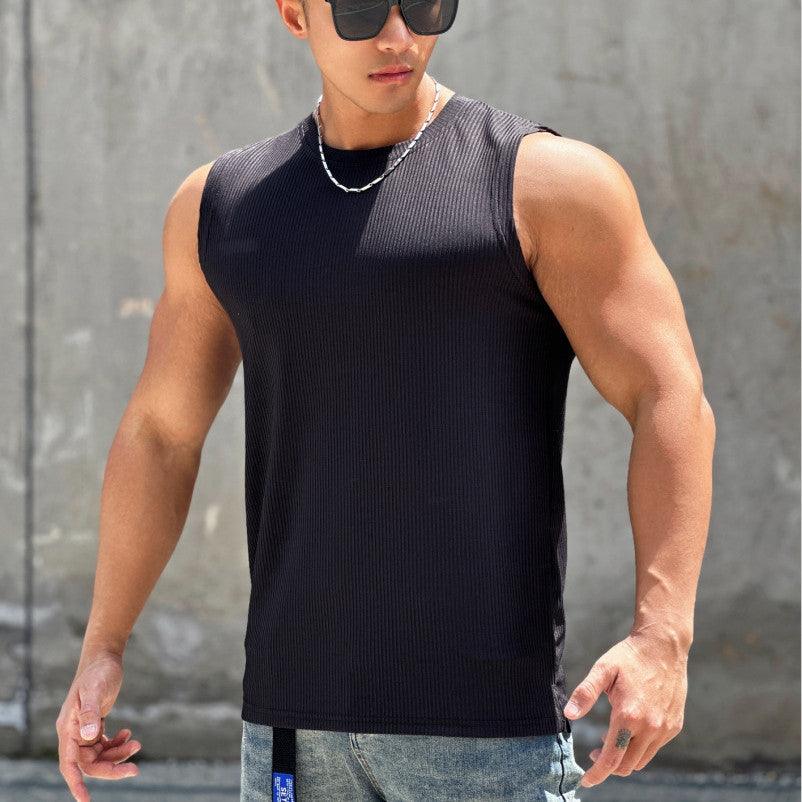 Summer Workout Vest Exercise Sleeveless Round Neck Striped Quick-drying Breathable Basketball Running Training Clothing Men - Nioor