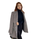 Double Breasted Loose Thin Thousand Bird Check Thickened Coat - Nioor