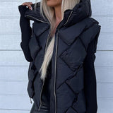 Solid Color Hooded Vest Leisure Warm Zipper Coat - Nioor