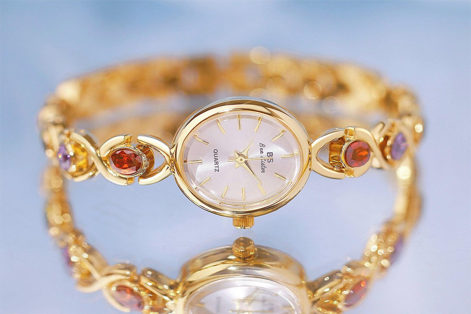 Mid-ancient Fashion Oval Colored Gems Rainbow Light Luxury Watch - Nioor