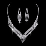 Full Rhinestone Zircon Water Drop Necklace Earrings Jewelry Set - Nioor