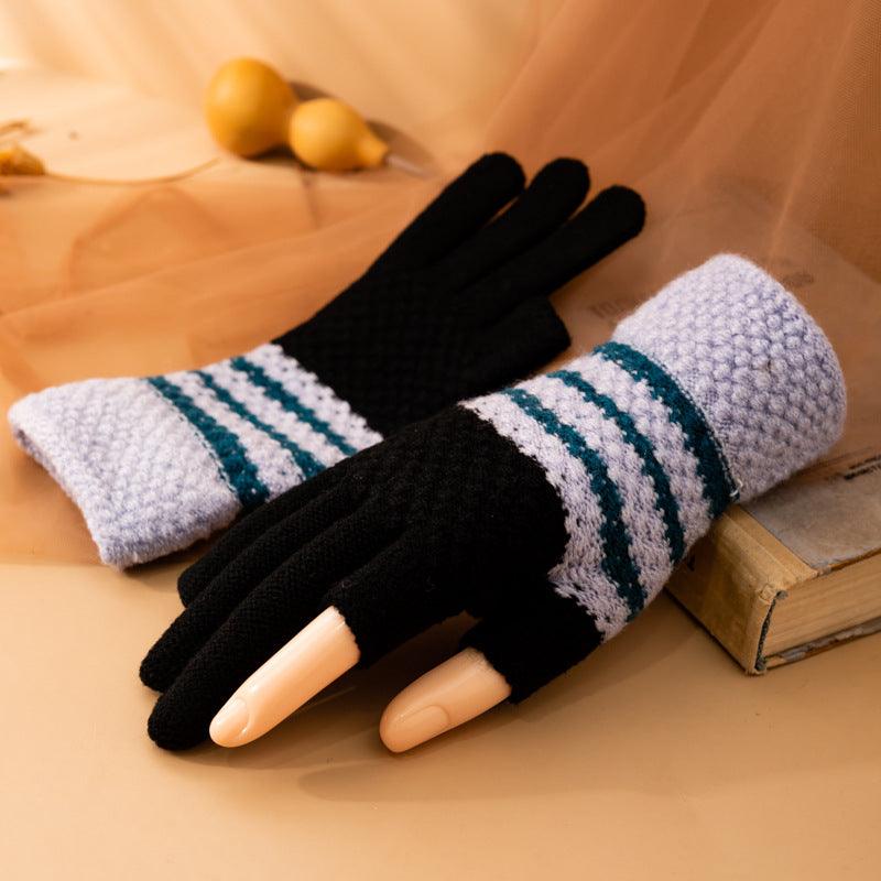 Fleece-lined Knitting Wool Cold-proof Gloves - Nioor