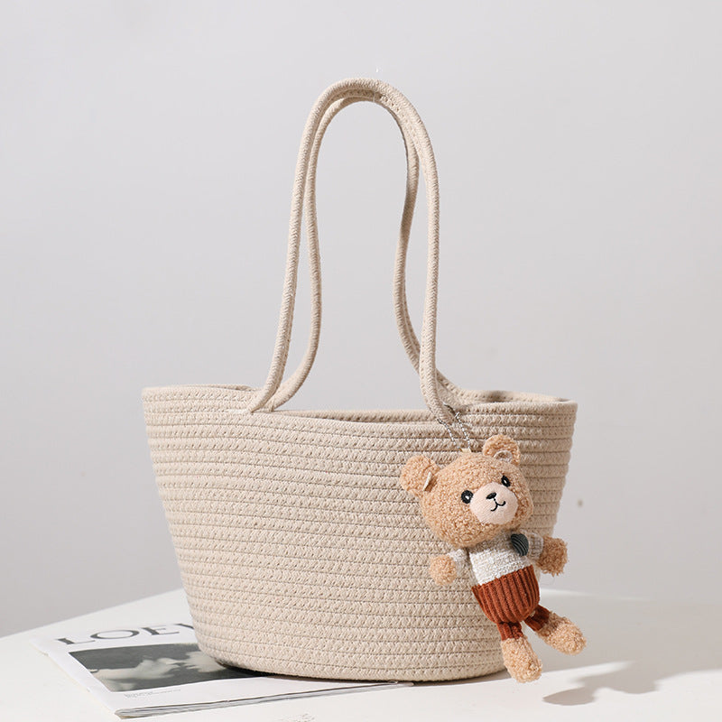 Women's Fashion Casual Cotton Thread Shoulder Straw Bag