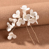 White Three Dimensional Flower U Shaped Hairpin - Nioor