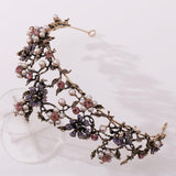 Floral Black Diamond Pearl Baroque Bridal Crown Wedding Tiara Accessories - Nioor