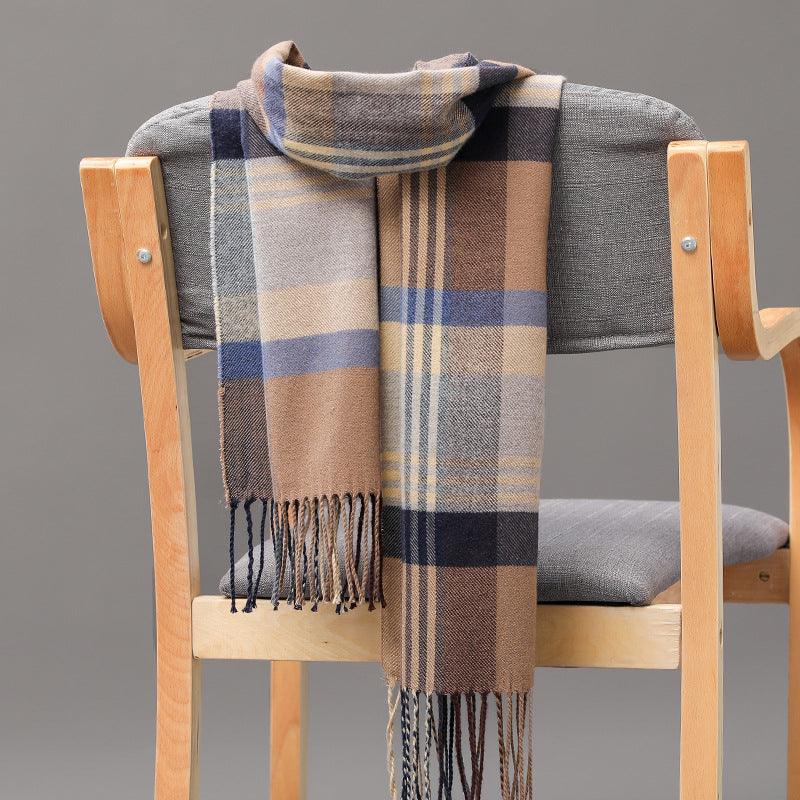 British Plaid Imitation Cashmere Tassels Couple Parent-child Men's Scarf - Nioor