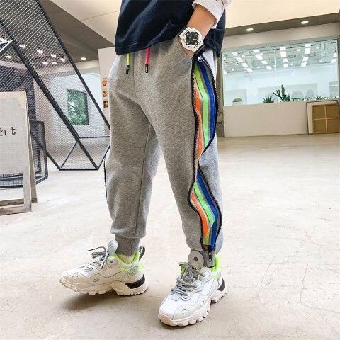 Side Zipper Fashion Casual Sports Pants Children's Thread Plus Velvet