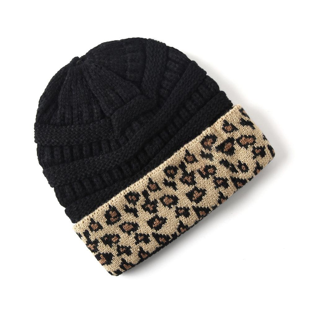 Beanie Women's Warm Leopard Print Knitted Hat Winter - Nioor