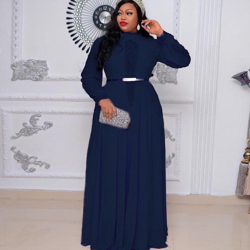 African Plus Size Long Sleeve Big Hem Chiffon Dress - Nioor