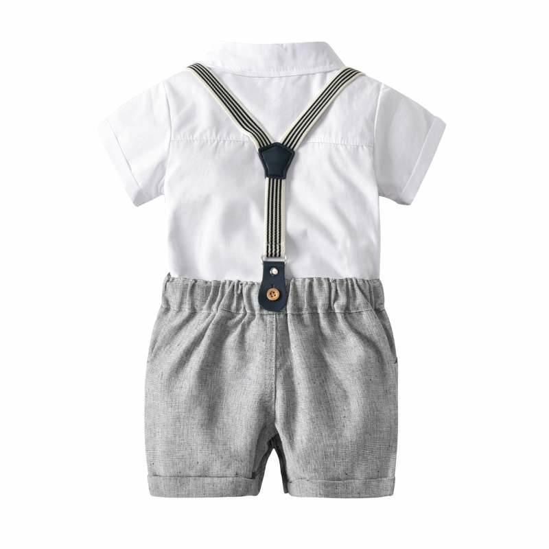 Baby Clothes Suspender Pants Suit Short Sleeve Cotton Gentleman Outwear Trendy