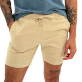 Men's Solid Color Four-point Casual Drawstring Breathable Cotton And Linen Sports Shorts - Nioor
