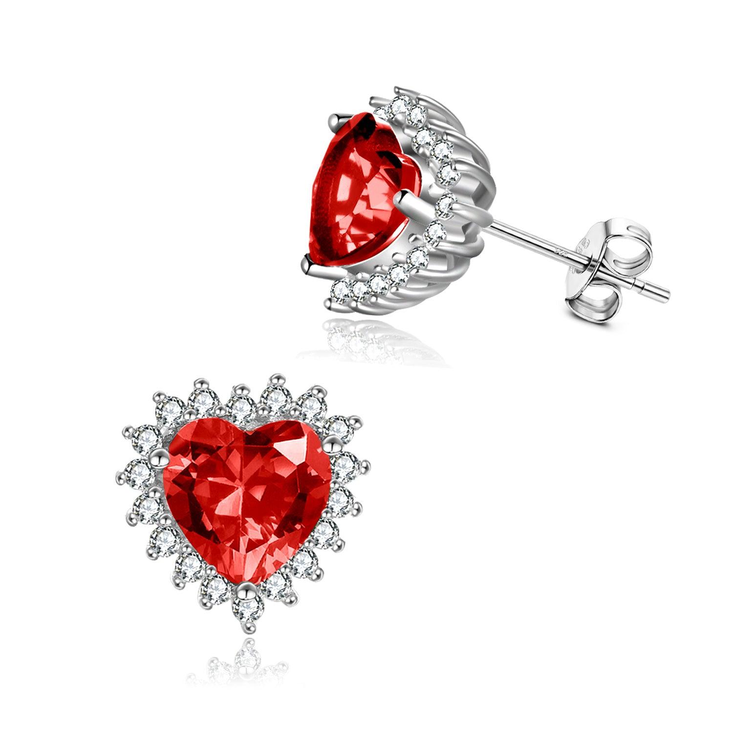 Birthstone Zircon Earrings for Women Girls Heart Shape Stud Earrings - Nioor