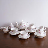 Ceramic Afternoon Tea Coffee Cup Set With Floral Gold Trim - Nioor