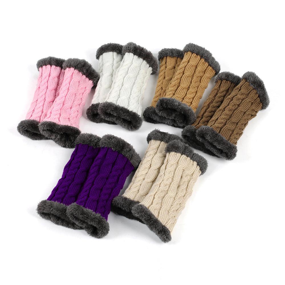 Winter Plush Gloves Twist Knitted Fingerless Fleece Gloves Women Warm Thickened Woolen Gloves - Nioor