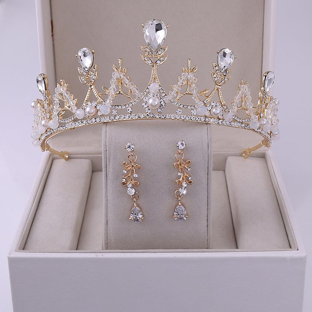 Korean Style Bridal Crown Earring Set - Nioor