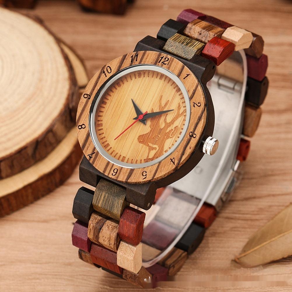 Classic Women's Colorful Elk Quartz Wooden Watch - Nioor