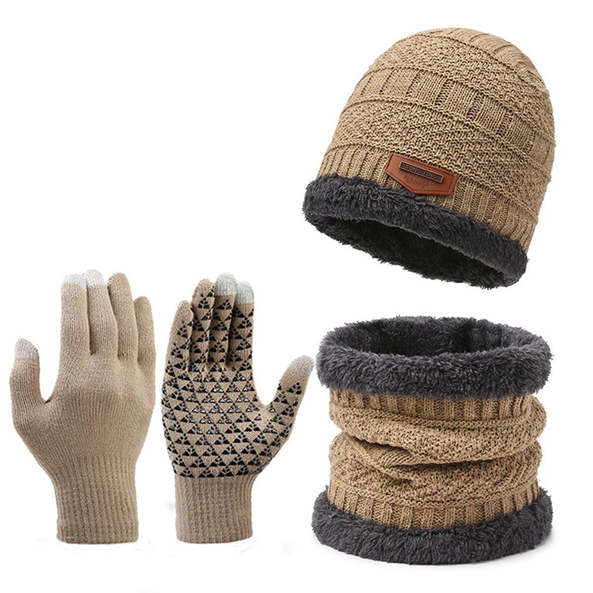 Men's Winter Scarf Gloves Three-piece Set Fleece-lined Warm Knitted Hat - Nioor