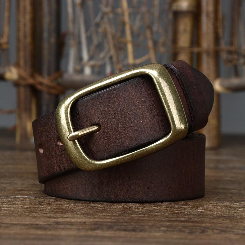 Men's Retro First Layer Pure Cattlehide Pin Buckle Belt - Nioor