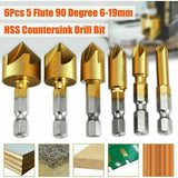 6Pcs Countersink Drill Bit Set 1 4 Hex Shank HSS Woodworking Pilot Screw Holes - Nioor