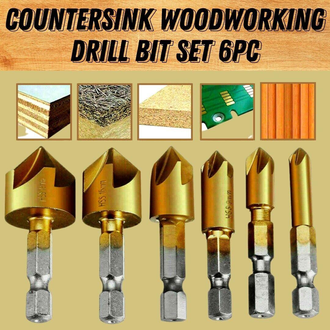 6Pcs Countersink Drill Bit Set 1 4 Hex Shank HSS Woodworking Pilot Screw Holes - Nioor