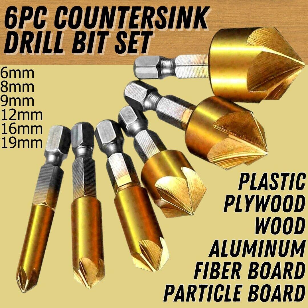 6Pcs Countersink Drill Bit Set 1 4 Hex Shank HSS Woodworking Pilot Screw Holes - Nioor