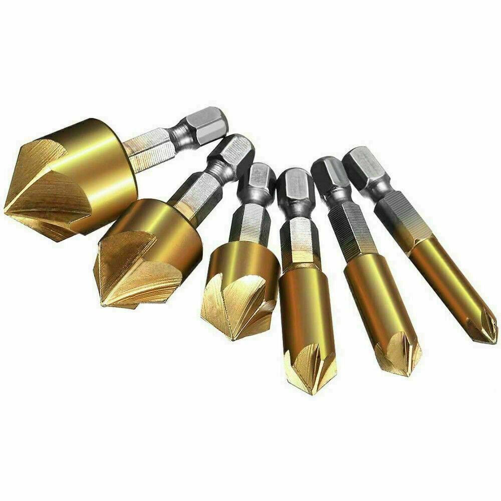 6Pcs Countersink Drill Bit Set 1 4 Hex Shank HSS Woodworking Pilot Screw Holes - Nioor