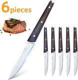 6Pcs Steak Knife Set Serrated Stainless Steel Utility with Wooden Handle for Home Dining Restaurant - Nioor