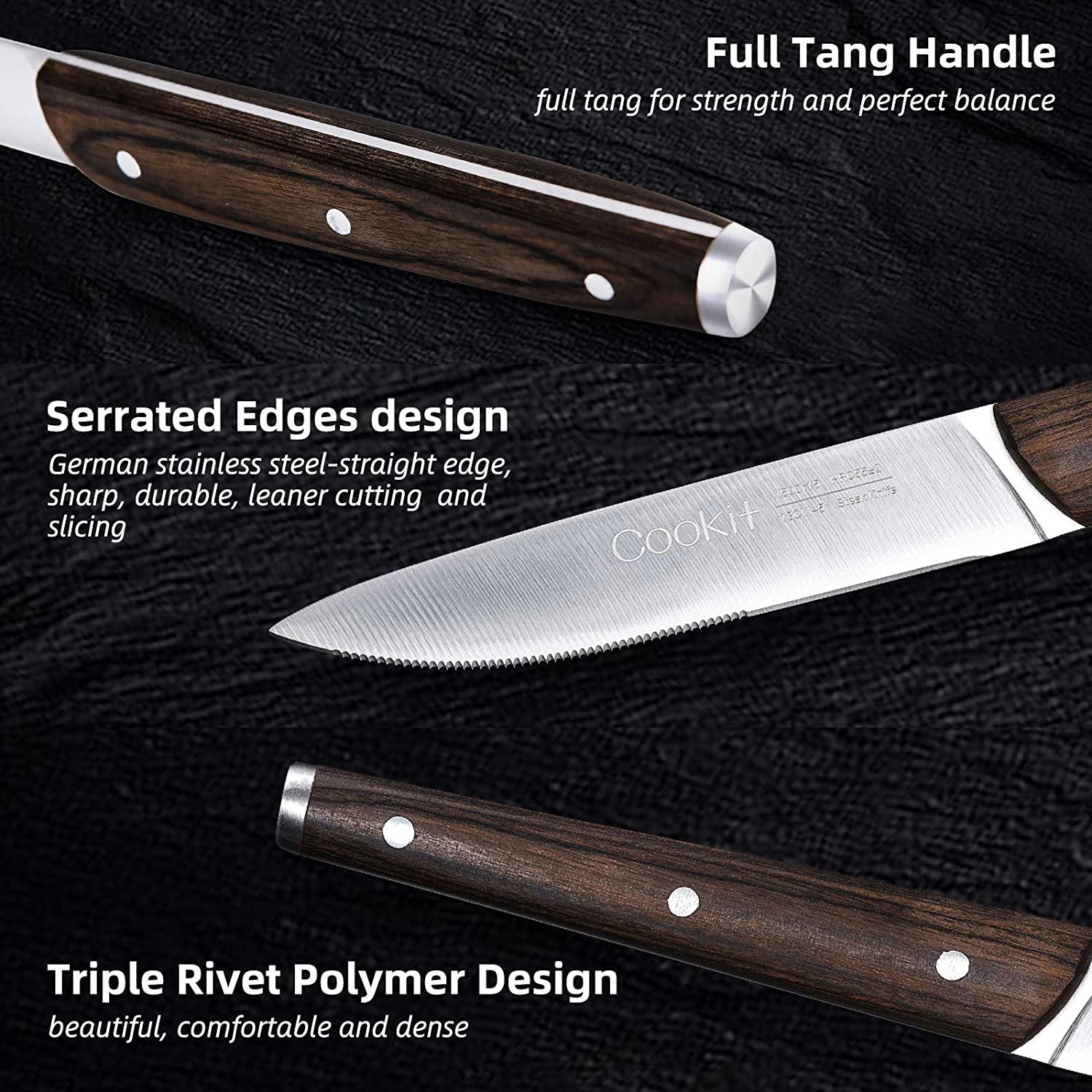 6Pcs Steak Knife Set Serrated Stainless Steel Utility with Wooden Handle for Home Dining Restaurant - Nioor