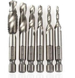 6pcs/set 1/4'' Hex HSS High Speed Steel Thread Spiral Screw M3 M4 M5 M6 M8 M10 Metric Composite Tap Drill Bit Tap - Nioor