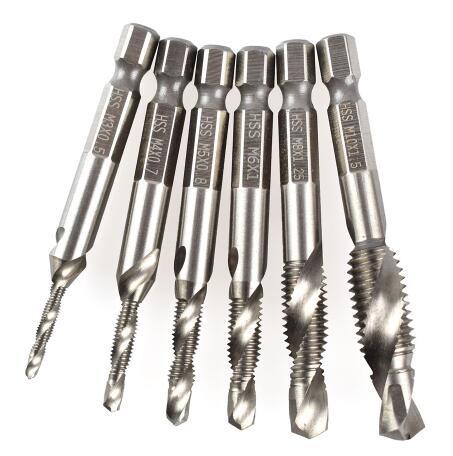 6pcs/set 1/4'' Hex HSS High Speed Steel Thread Spiral Screw M3 M4 M5 M6 M8 M10 Metric Composite Tap Drill Bit Tap - Nioor