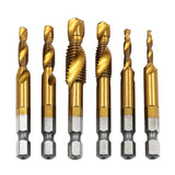 6pcs/set 1/4'' Hex HSS High Speed Steel Thread Spiral Screw M3 M4 M5 M6 M8 M10 Metric Composite Tap Drill Bit Tap - Nioor