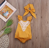 Mustard Flower Patchwork Romper + Headband 2pc set