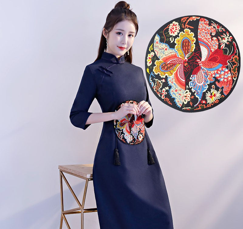 Round butterfly ethnic clothes decoration accessories computer embroidery subsidies large cloth stickers Chinese style cheongsam appliques