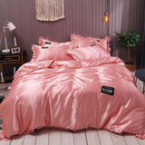 Pure Color Washed Silk Bed Sheet Ice Silk Four-piece Bed Sheet Duvet Cover - Nioor