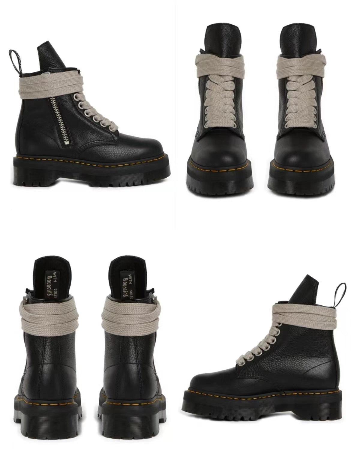 Thick Bottom Litchi Pattern Dr Boots Side Zipper - Nioor