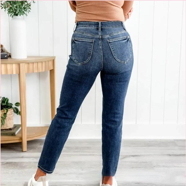 Women's Fashionable Simple High-grinding Elastic Plus Size Jeans - Nioor