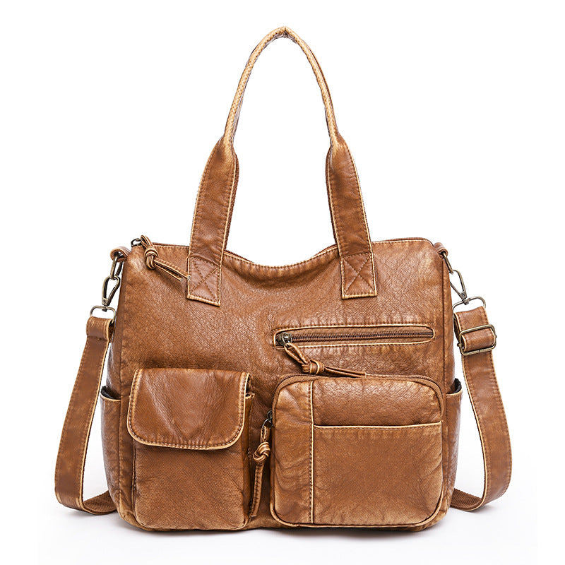 Stylish Retro Minimalism Handbag Women's Casual And Lightweight Washed Leather All-match Shoulder Bag