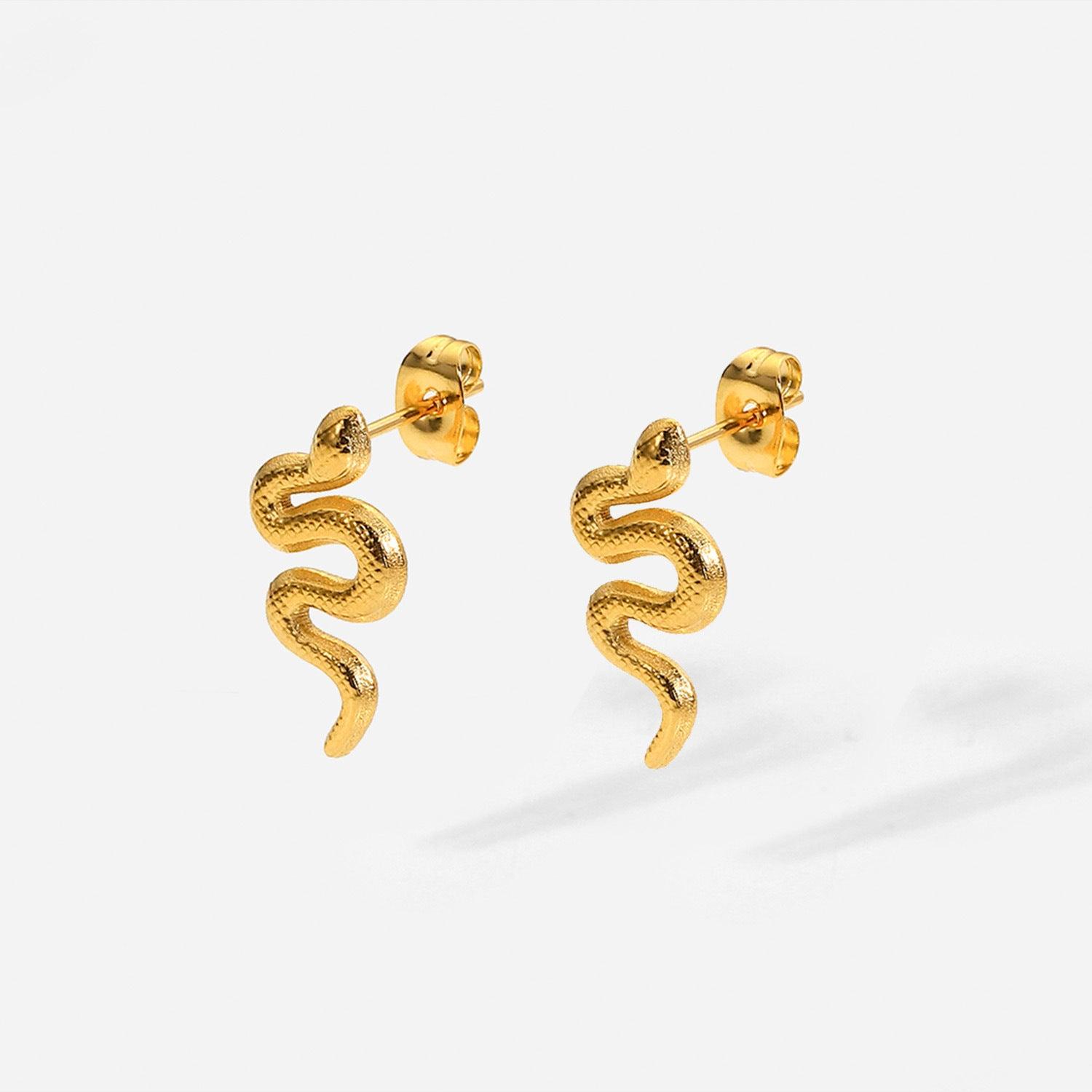 18K Gold Plated Stainless Steel Snake Stud Earrings For Women - Nioor