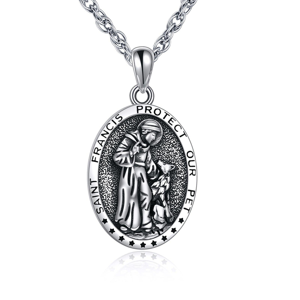 Sterling Silver St Francis Religious Medal Pendant Necklace Jewelry - Nioor