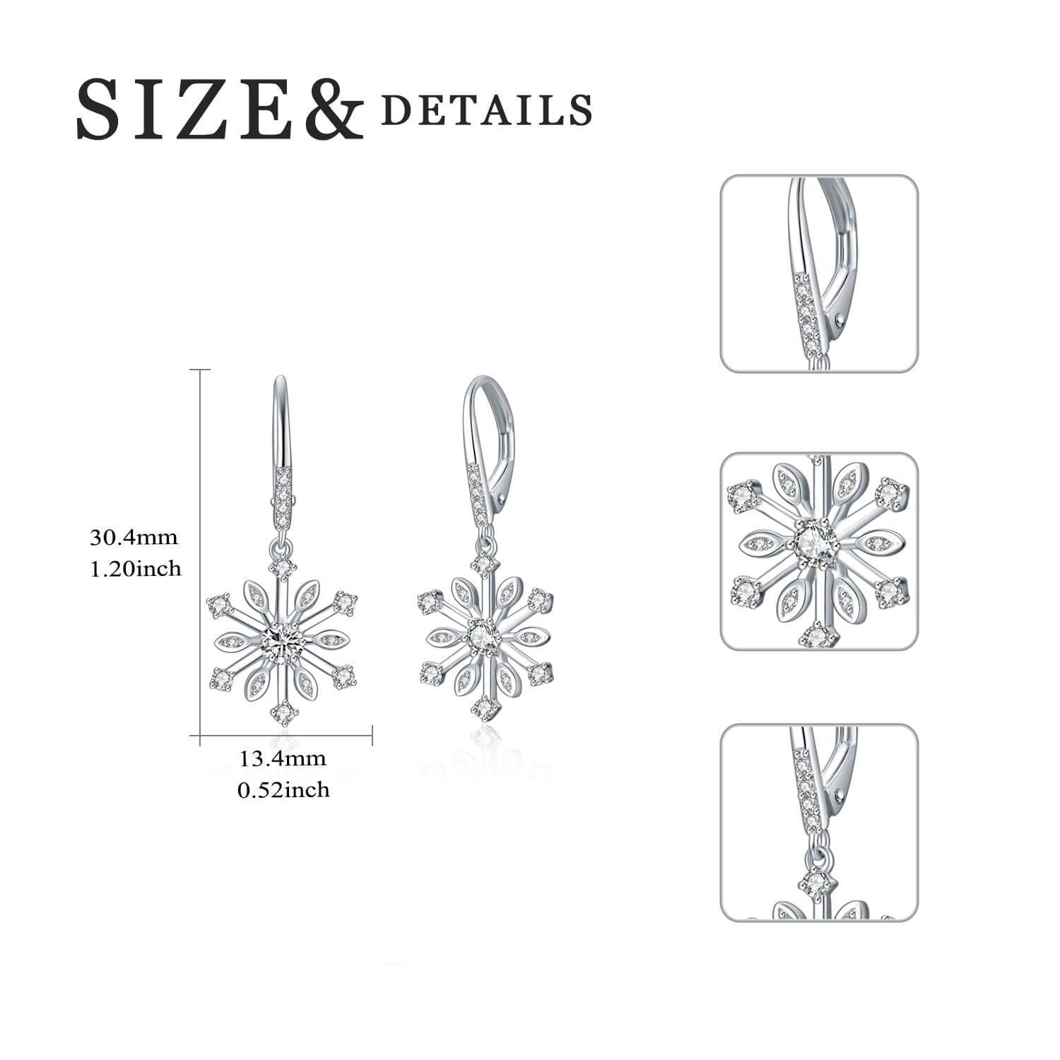 Sterling Silver Zirconia Snowflake Leverback Dangle Drop Earrings Jewelry - Nioor