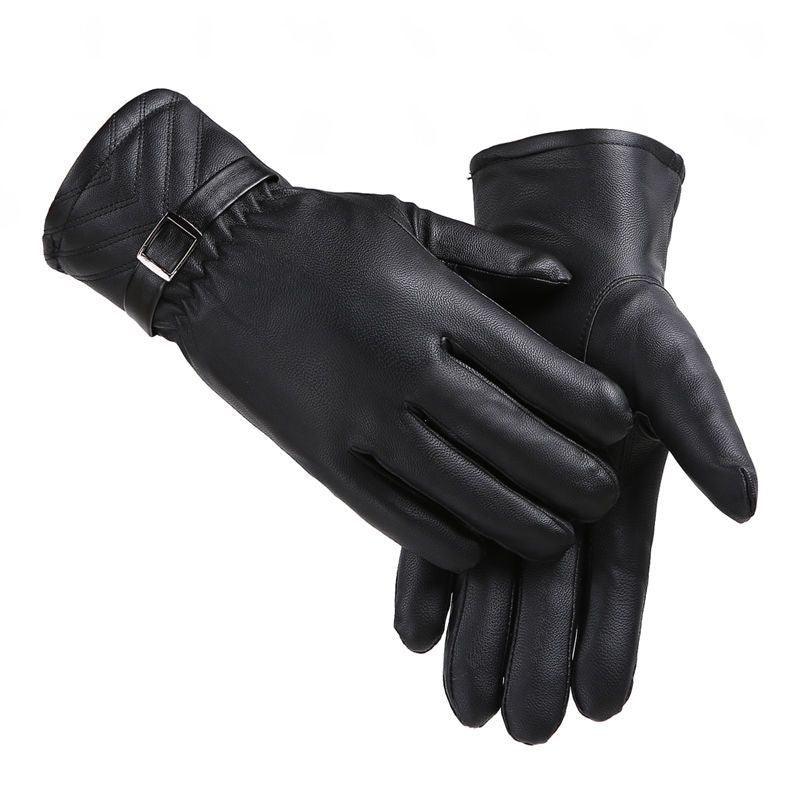 Winter Leather Gloves For Men And Women Velvet Thickened Cold-proof Warm Cycling Anti-slip Touch-screen Large Fleece Gloves - Nioor