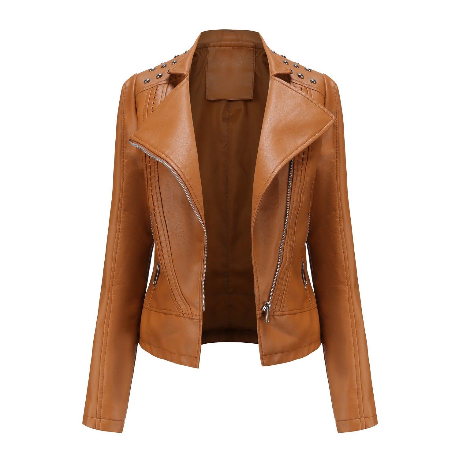 Women's Leather Jacket Slim Thin Small Coat - Nioor