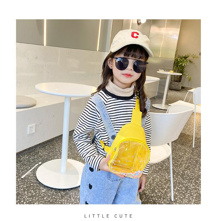 Solid Color PU Leather Children's Chest Pack Quicksand Lightweight Children's Trendy Cool Shoulder Bag - Nioor