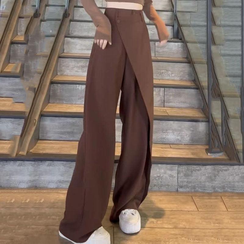 Fashion Irregular Stitching Straight-leg Trousers Women's Fried Street Pleated Suit Pants - Nioor