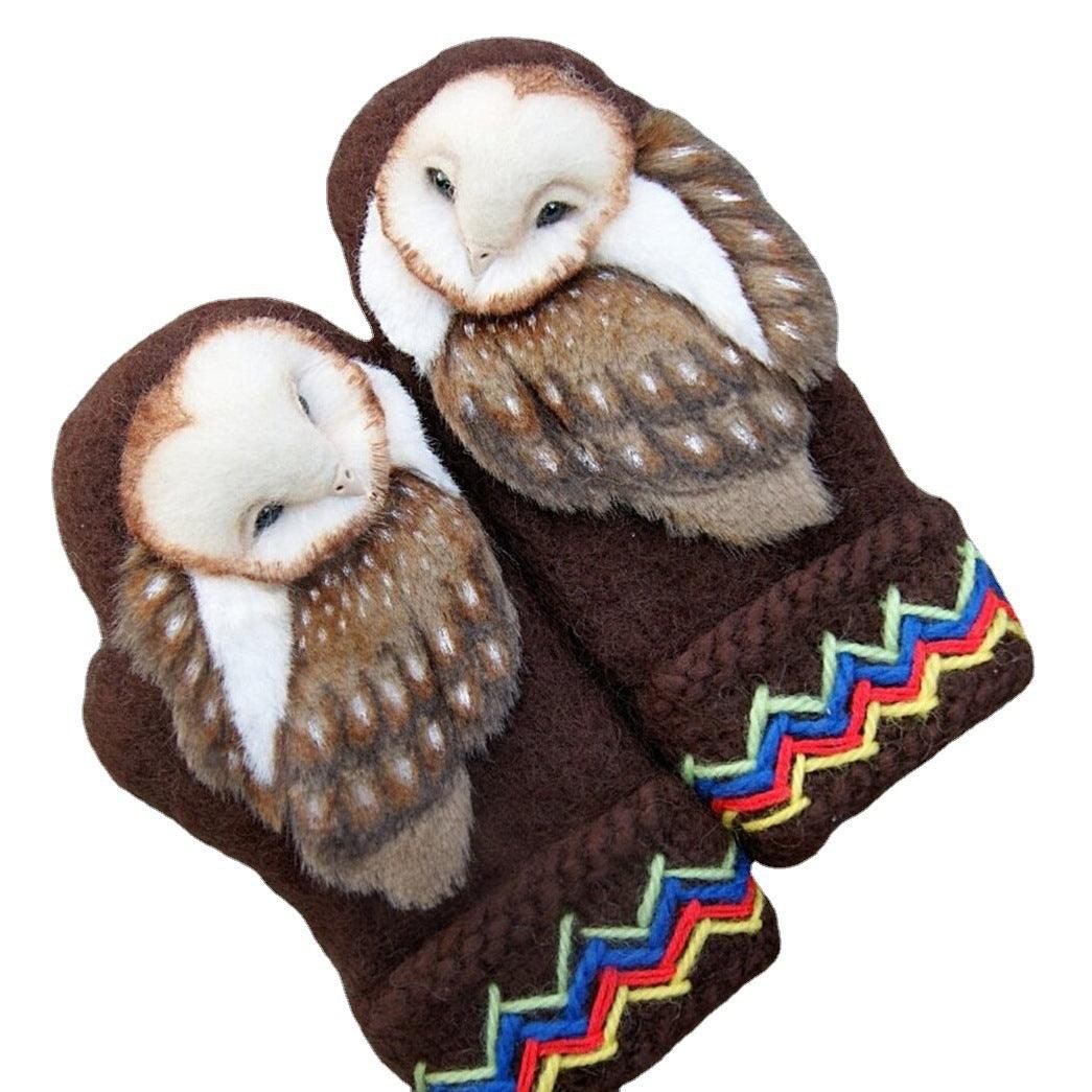 Owls Knitted Wool Gloves Winter Warm Cartoon Gloves For Christmas Gift - Nioor