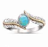 Zhen Rong wish hot selling new products, European and American extravagant inlaid Green Turquoise feather ring color ring party engagement ring - Nioor