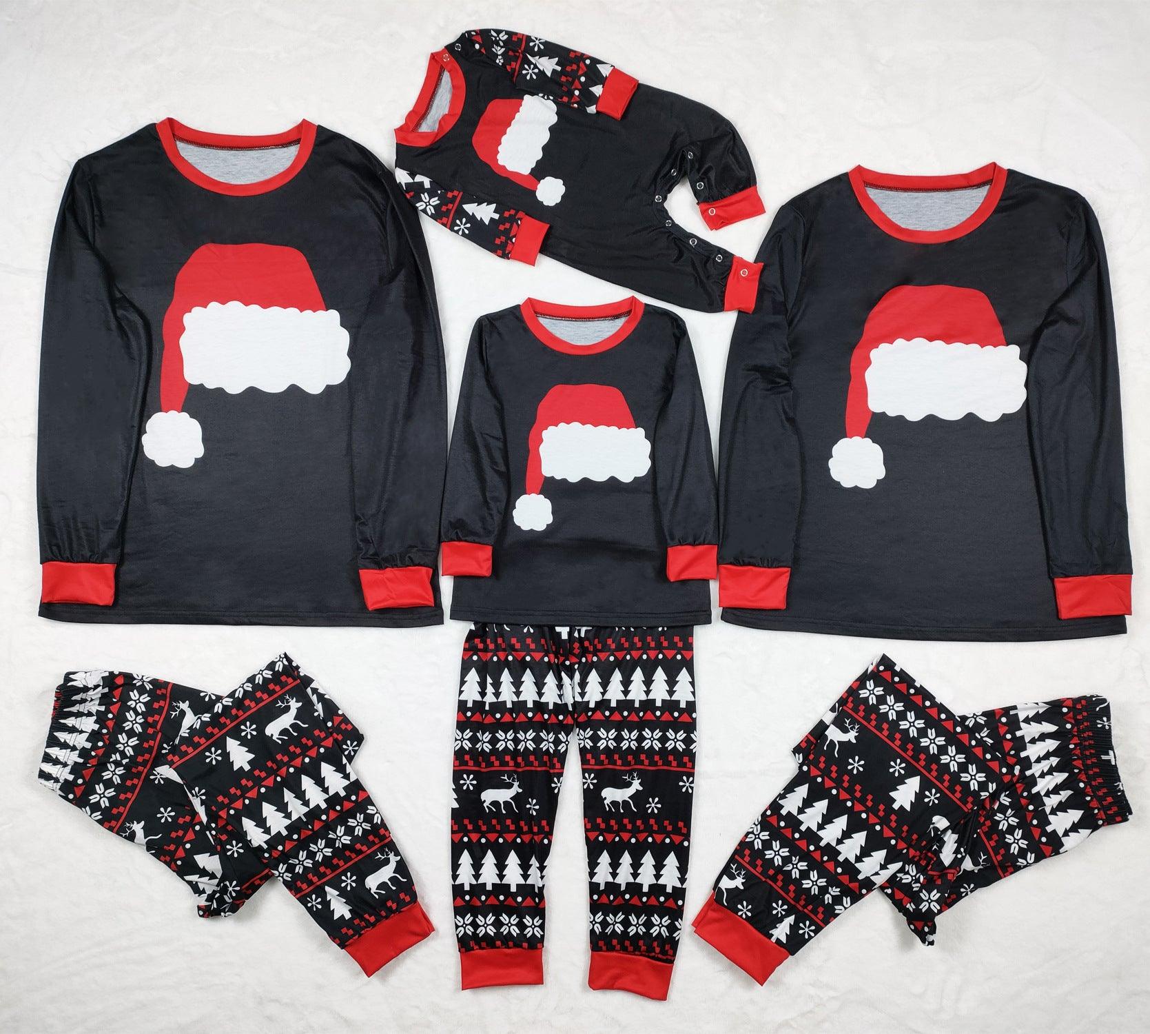 New Autumn And Winter Pajamas Set Home Wear Christmas Hat Printed Parent-child Suit - Nioor