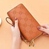 Women's Long Shiny Matte Double Zipper Large Capacity Purse Clutch Bag