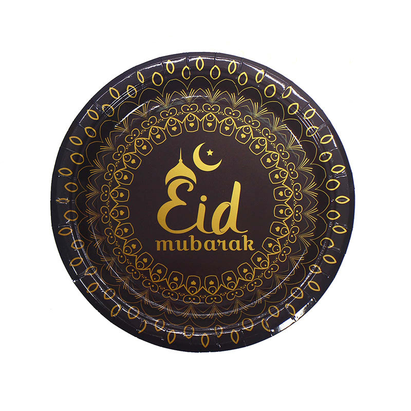 Muslim Eid Tableware Bronzing Disposable Paper Plate Paper Cup Decoration